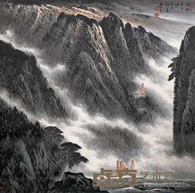 岑学恭 甲戌(1994年)作 风帆出三峡 镜心 68×68cm